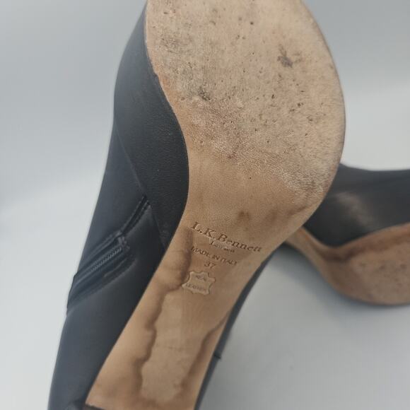 L.K. BENNETT BLACK LEATHER ANKLE PLATFORM BOOTIES Size 37 - Picture 9 of 9